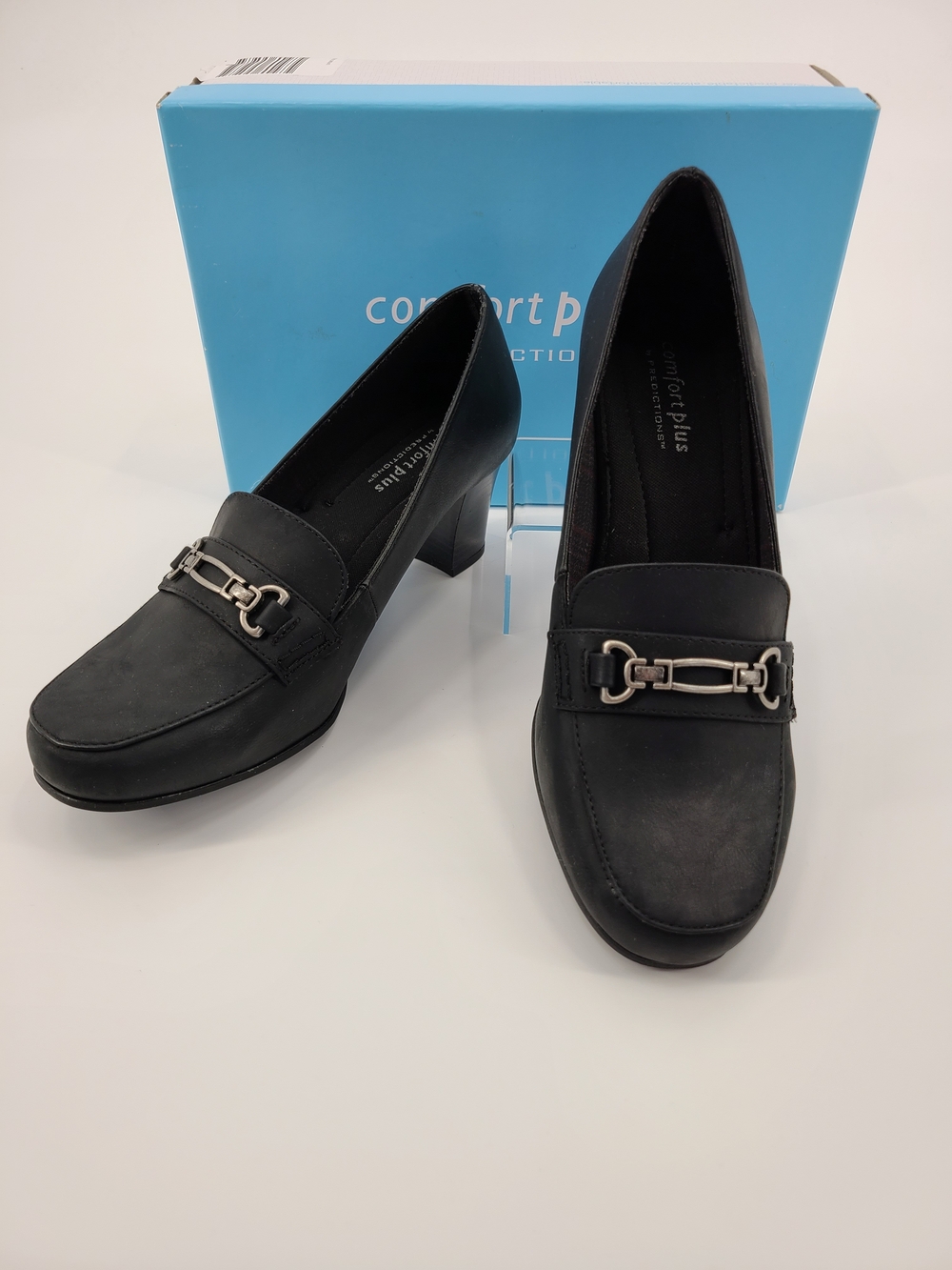 Comfort Plus by Predictions Block Heel Loafer Pilgrim Buckle Pumps Size 8 Wide